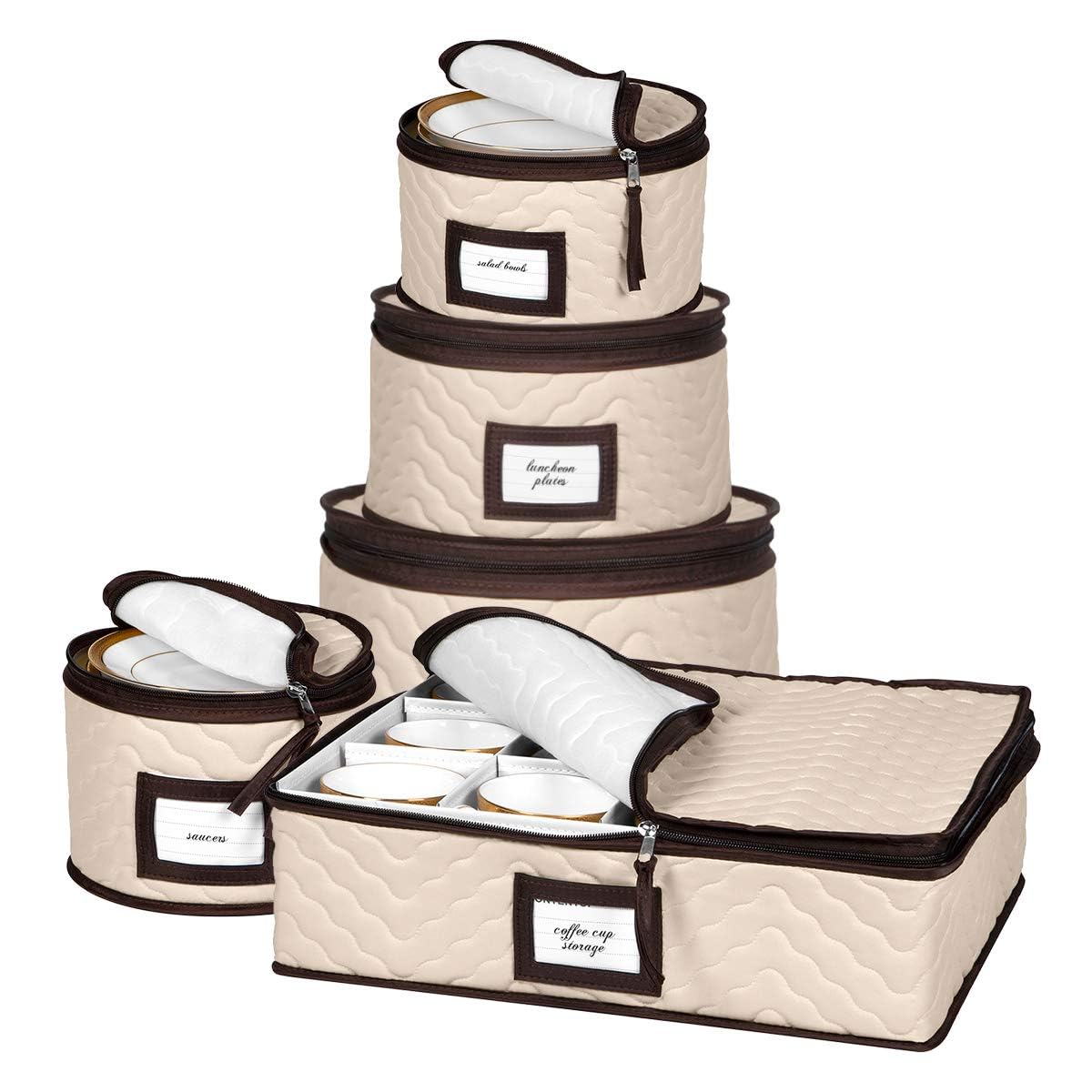 HOLDN’ STORAGE China storage container 5-piece inside view shows secure, organized dinnerware storage.