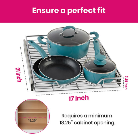 Chrome metal construction provides durable storage with a smooth glide.