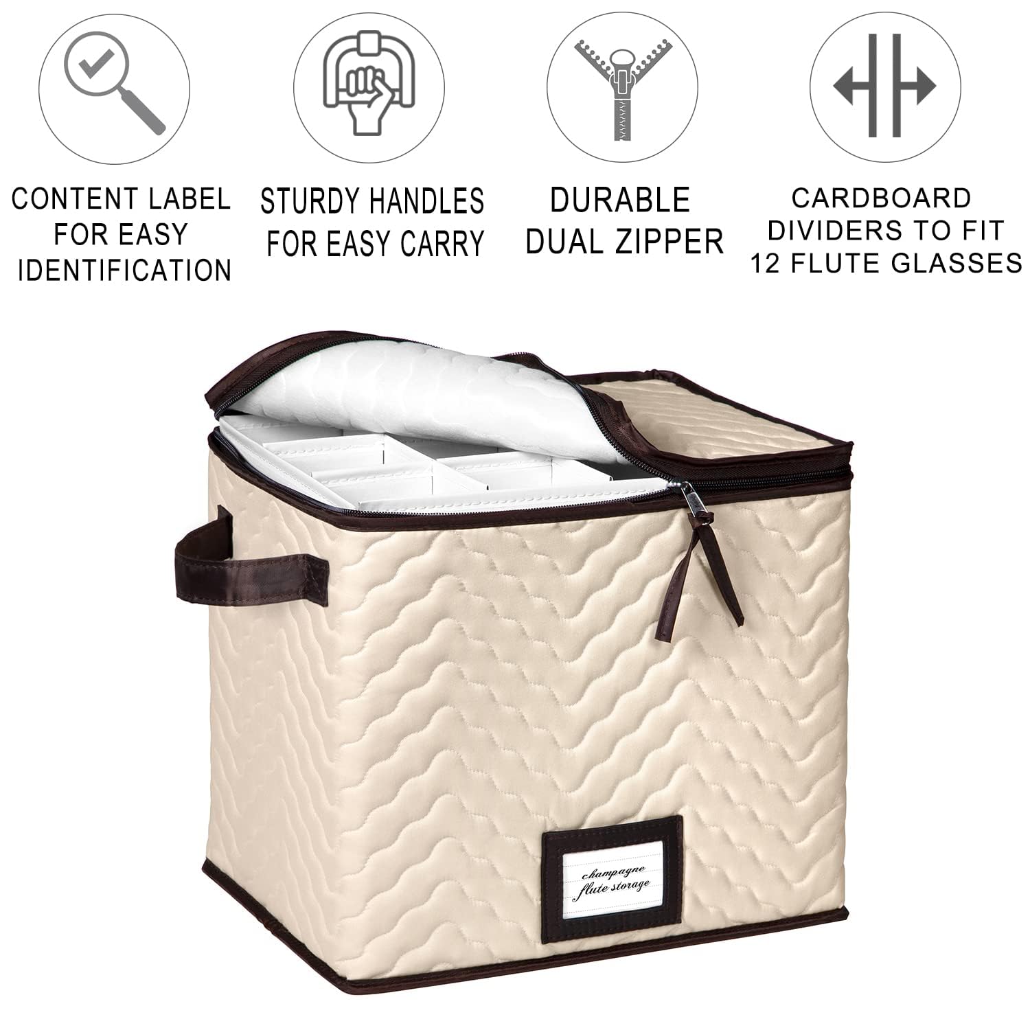 HOLDN’ STORAGE clear front label helps identify glassware at a glance.