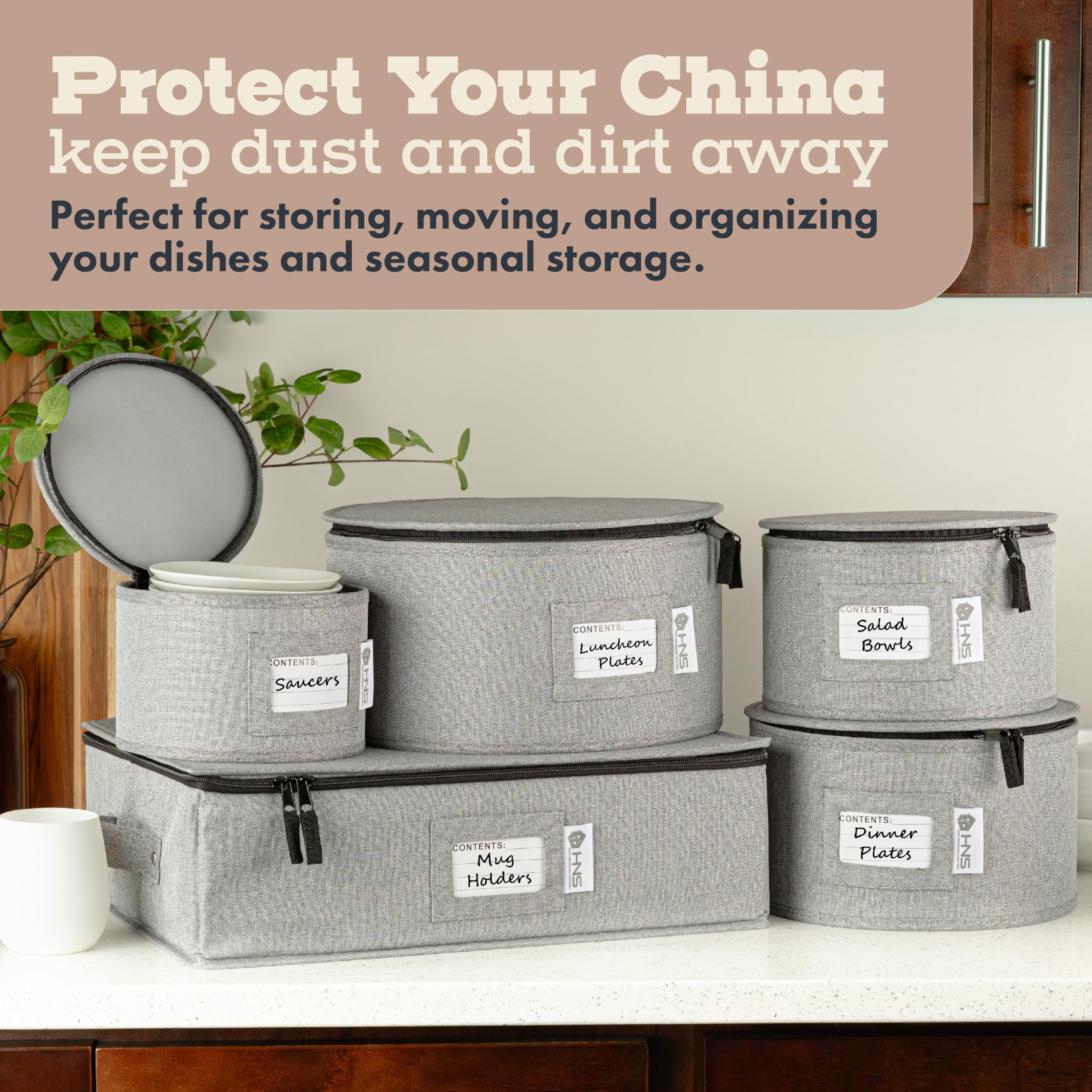 HOLDN’ STORAGE five-piece set with stackable design for space-saving storage.
