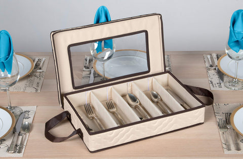HOLDN' STORAGE flatware case with side handles eases portability for picnics and outdoor dining.