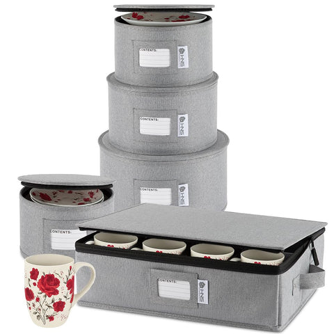 HOLDN’ STORAGE hard-shell dish containers with dividers for secure moving.