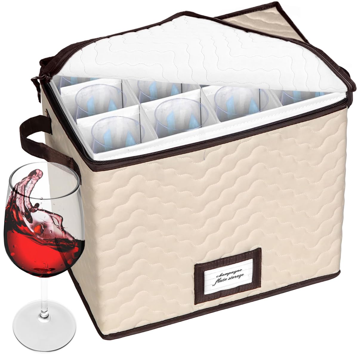 HOLDN STORAGE nonwoven microfiber protects stemware from scratches.
