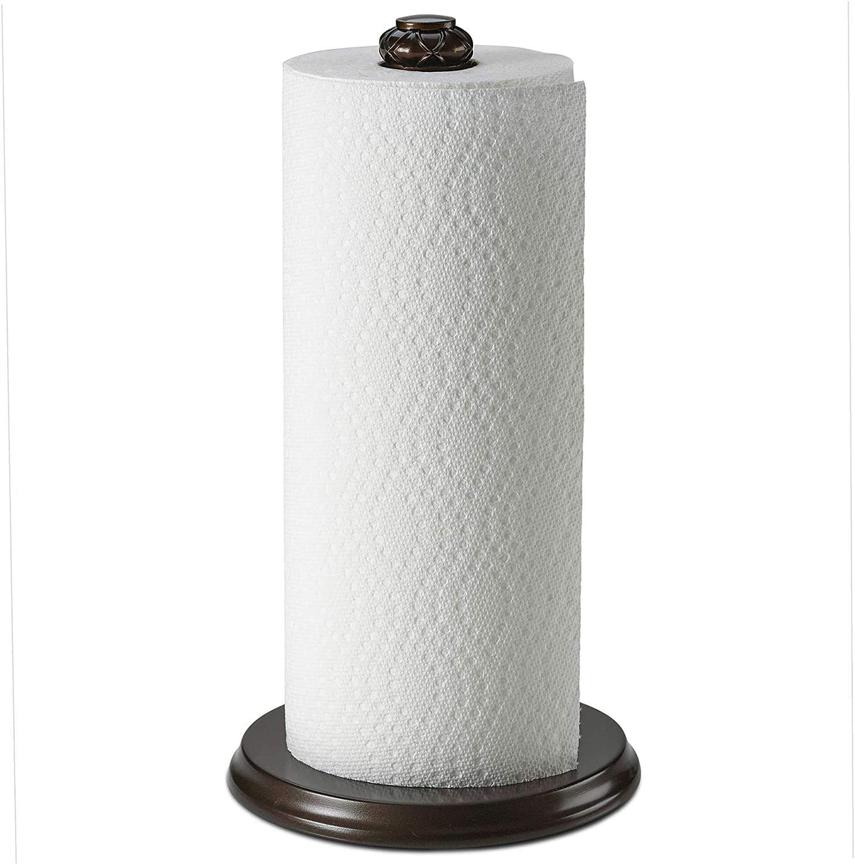HOLDN’ STORAGE paper towel holder front view in bronze finish, elegant and sturdy.