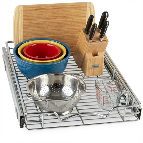 HOLDN’ STORAGE pull-out drawer chrome enhances kitchen organization with easy reach