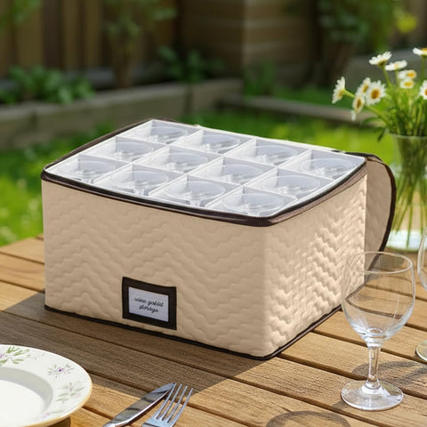 HOLDN’ STORAGE box holds twelve glasses for a complete stemware set