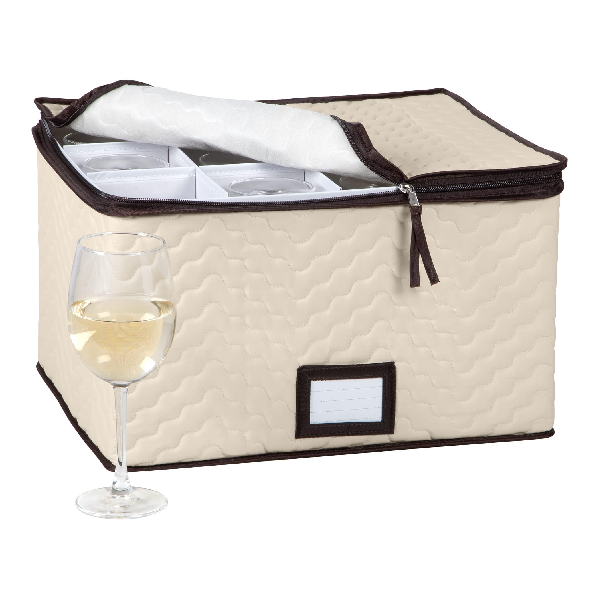 HOLDN’ STORAGE wine glass box with dividers keeps stemware neatly organized