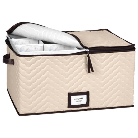Holdn’ Storage wine glass storage box with dividers front view for organized stemware.