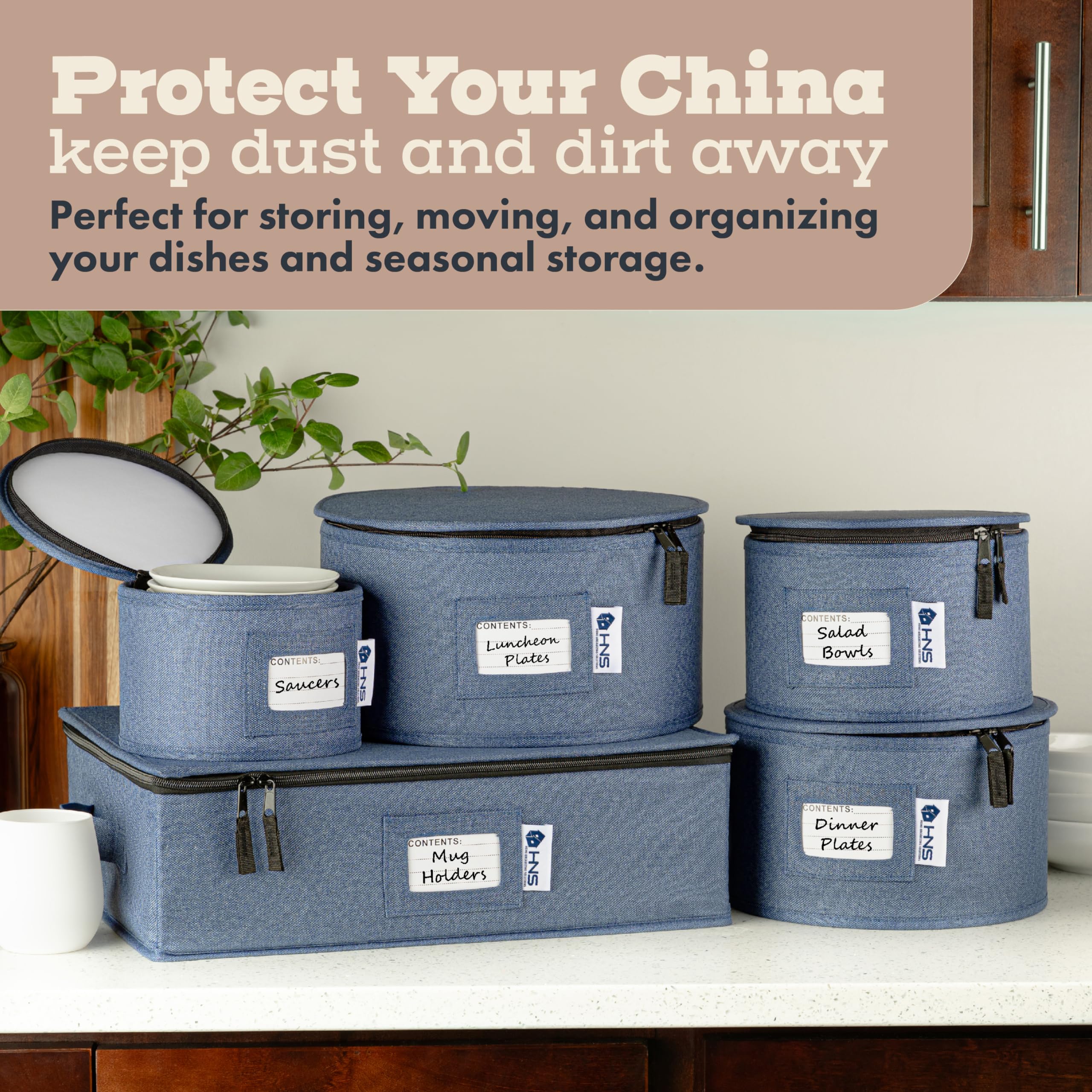 Holdn’ Storage denim blue felt dividers prevent scratching and chipping.