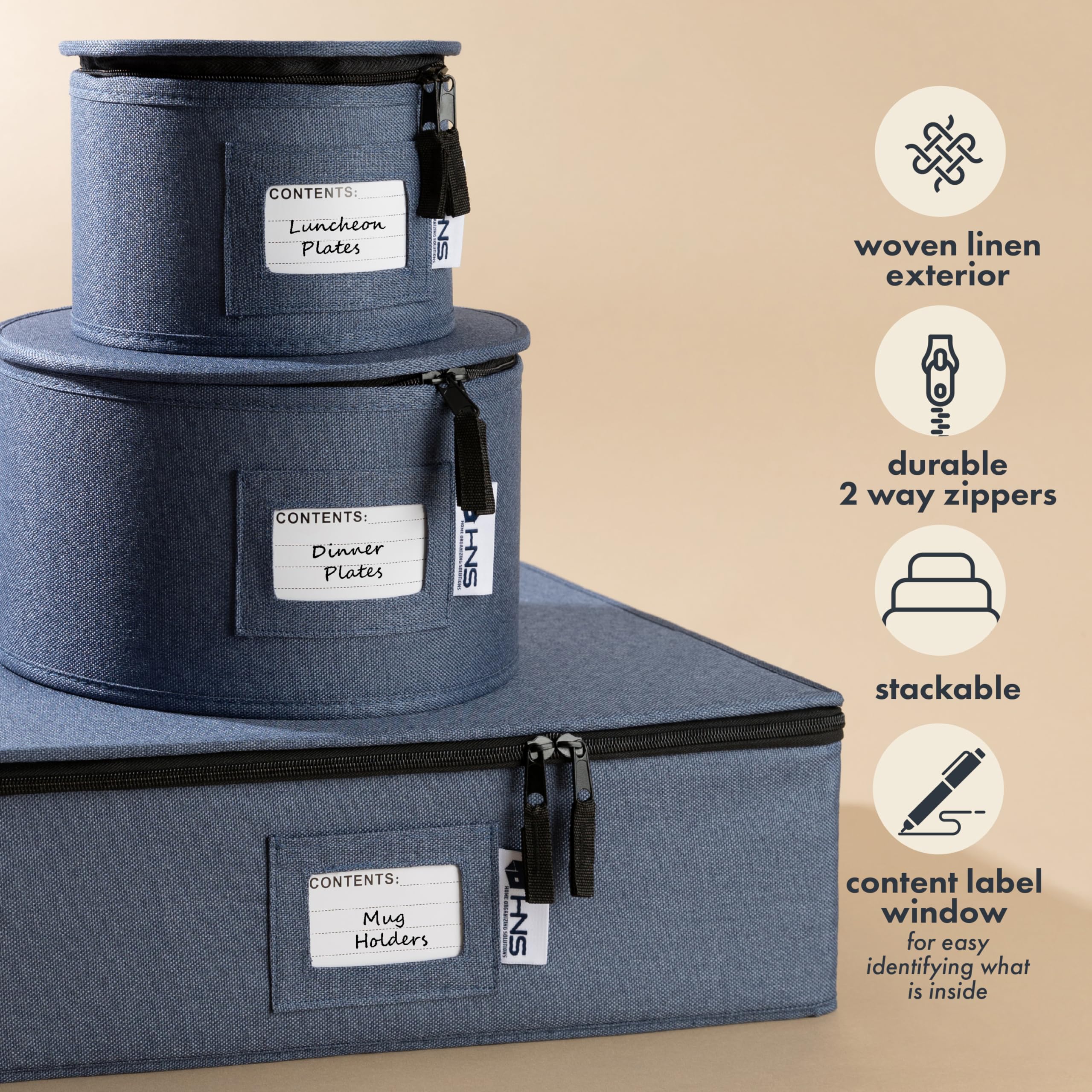 Holdn’ Storage denim blue hard-shell construction shields glassware from bumps.