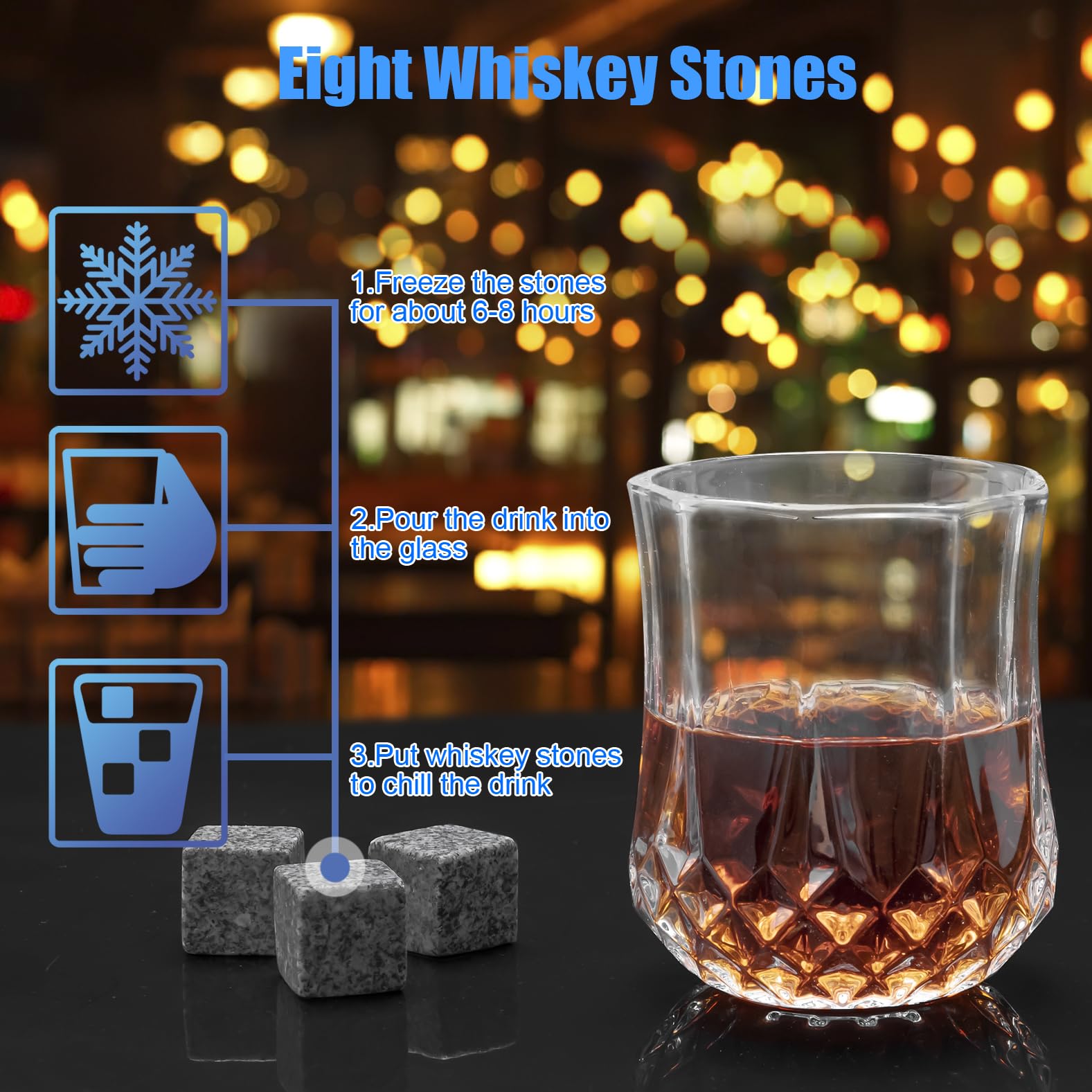 HOLEEKIC granite whiskey stones keep drinks cold without dilution.