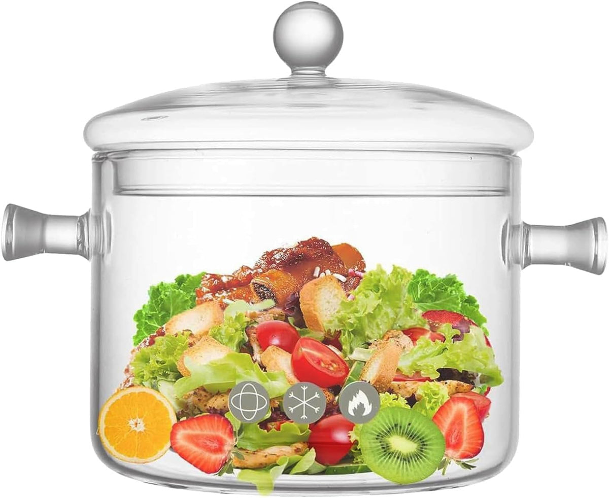 HOLIBAN 2300ml glass saucepan with lid for clear, healthy cooking.