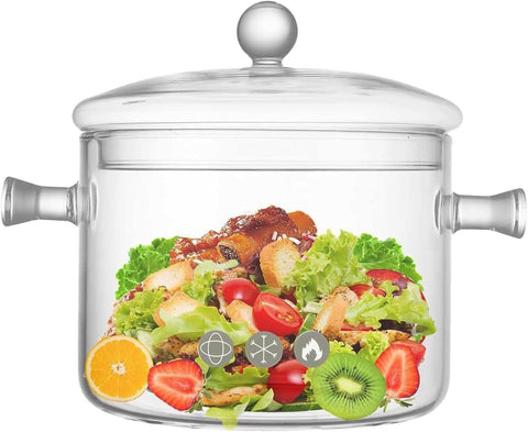 HOLIBAN 2300ml glass saucepan with lid for clear, healthy cooking.