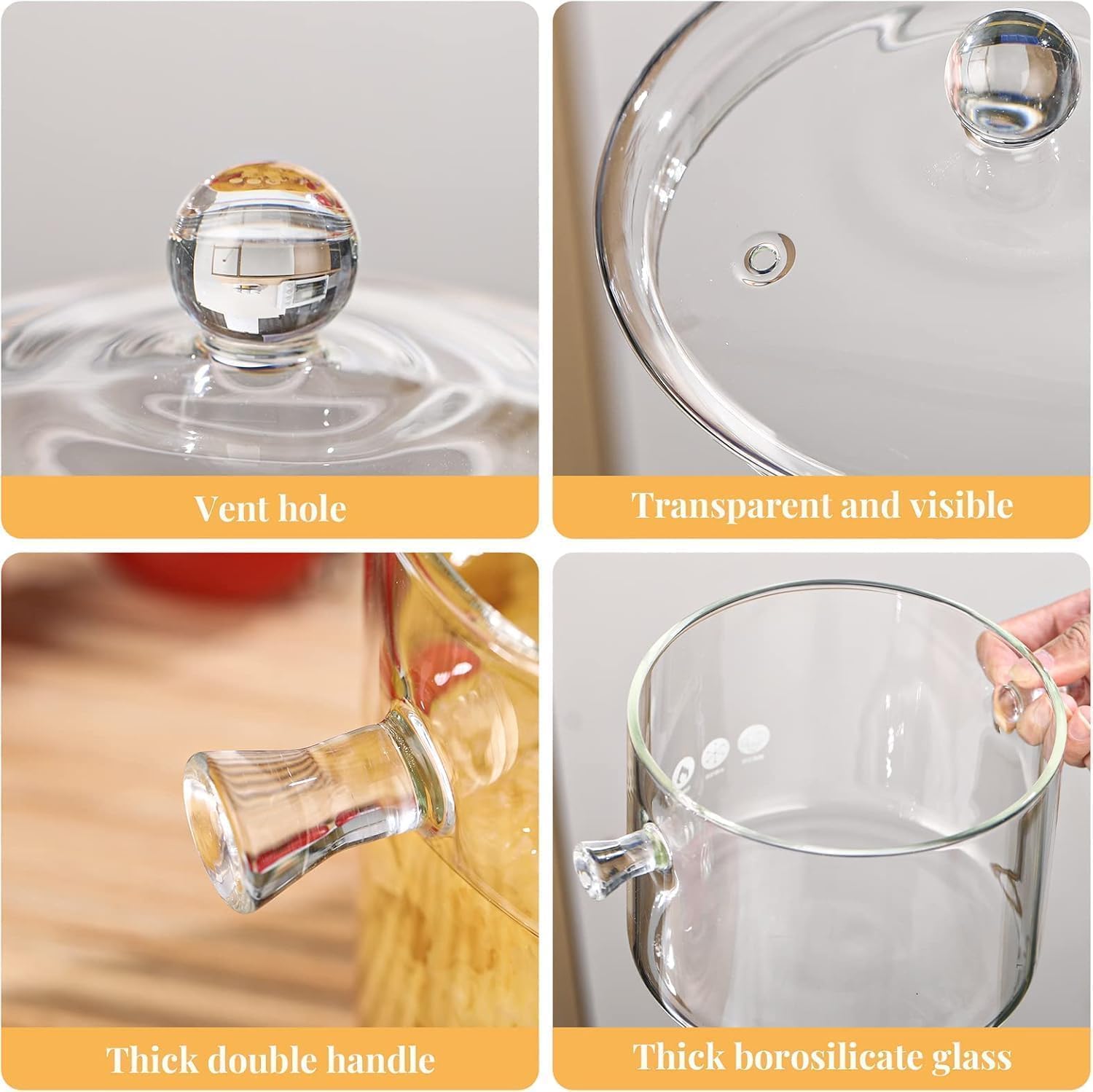 HOLIBAN glass saucepan with double handle for easy pouring.