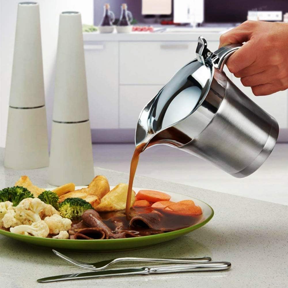 HOLIBAN stainless steel gravy boat pours smoothly with a non-drip spout.