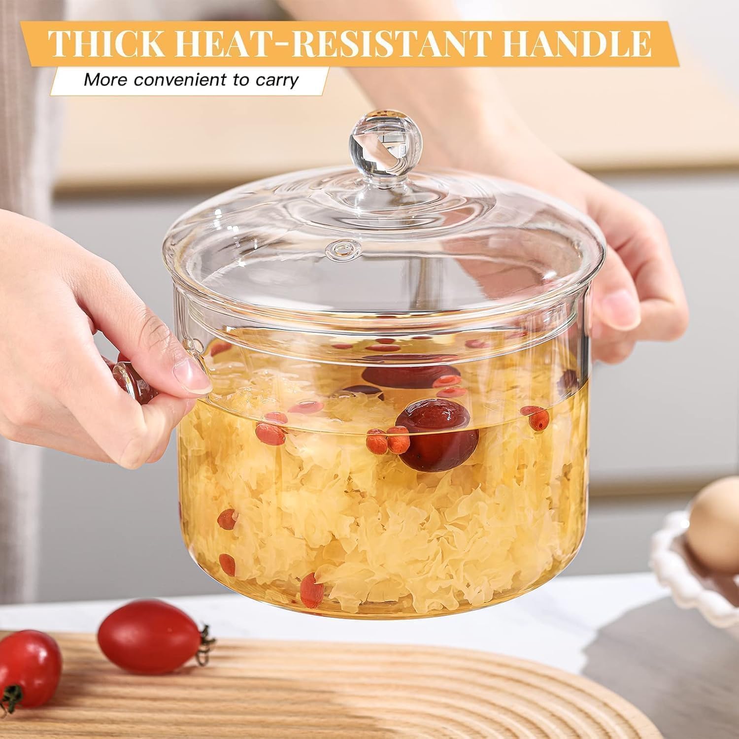 HOLIBAN 2300ml saucepan on stove; microwave, freezer, dishwasher safe.