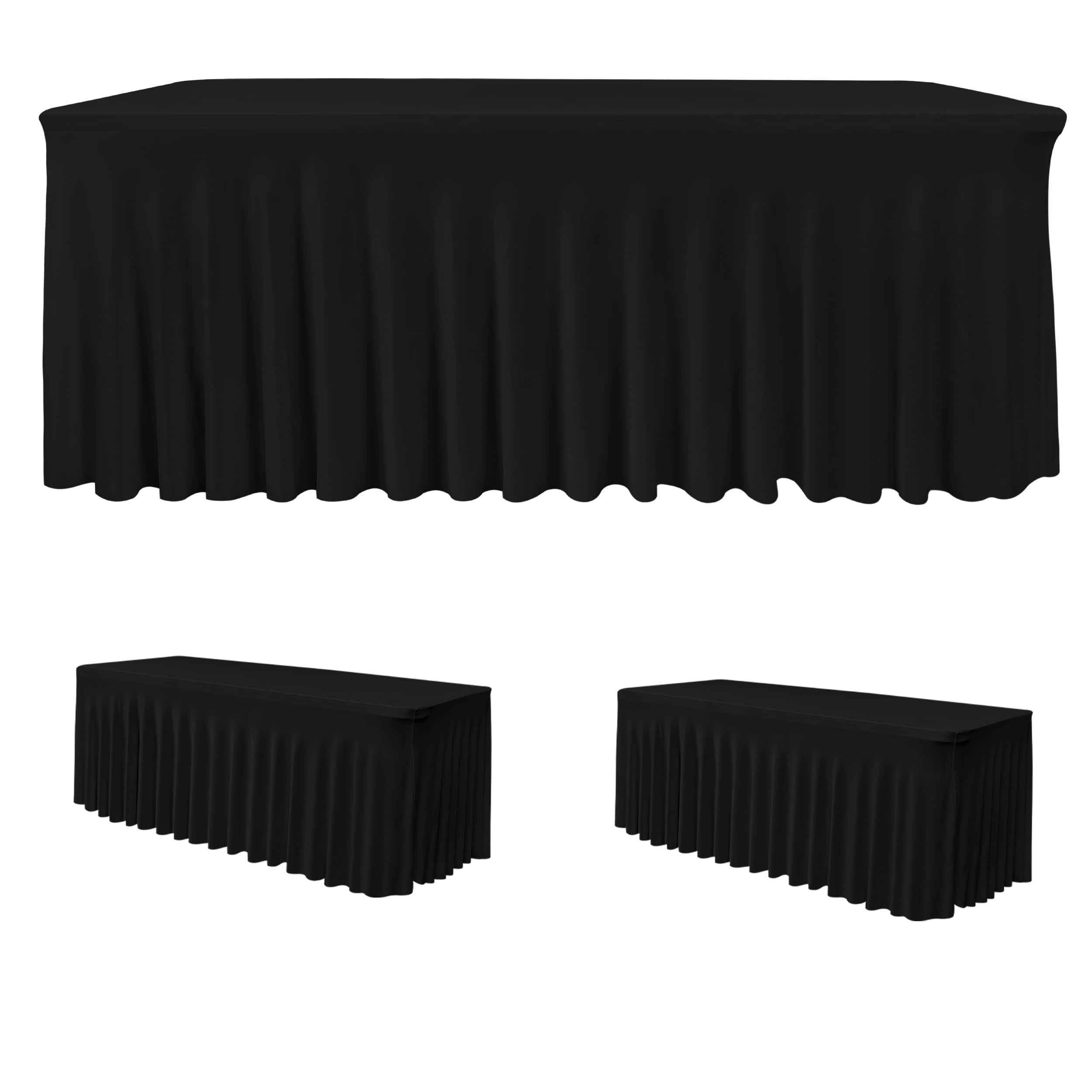 HolidayIdeas black spandex table skirt for 6ft tables adds a sleek, tailored look.