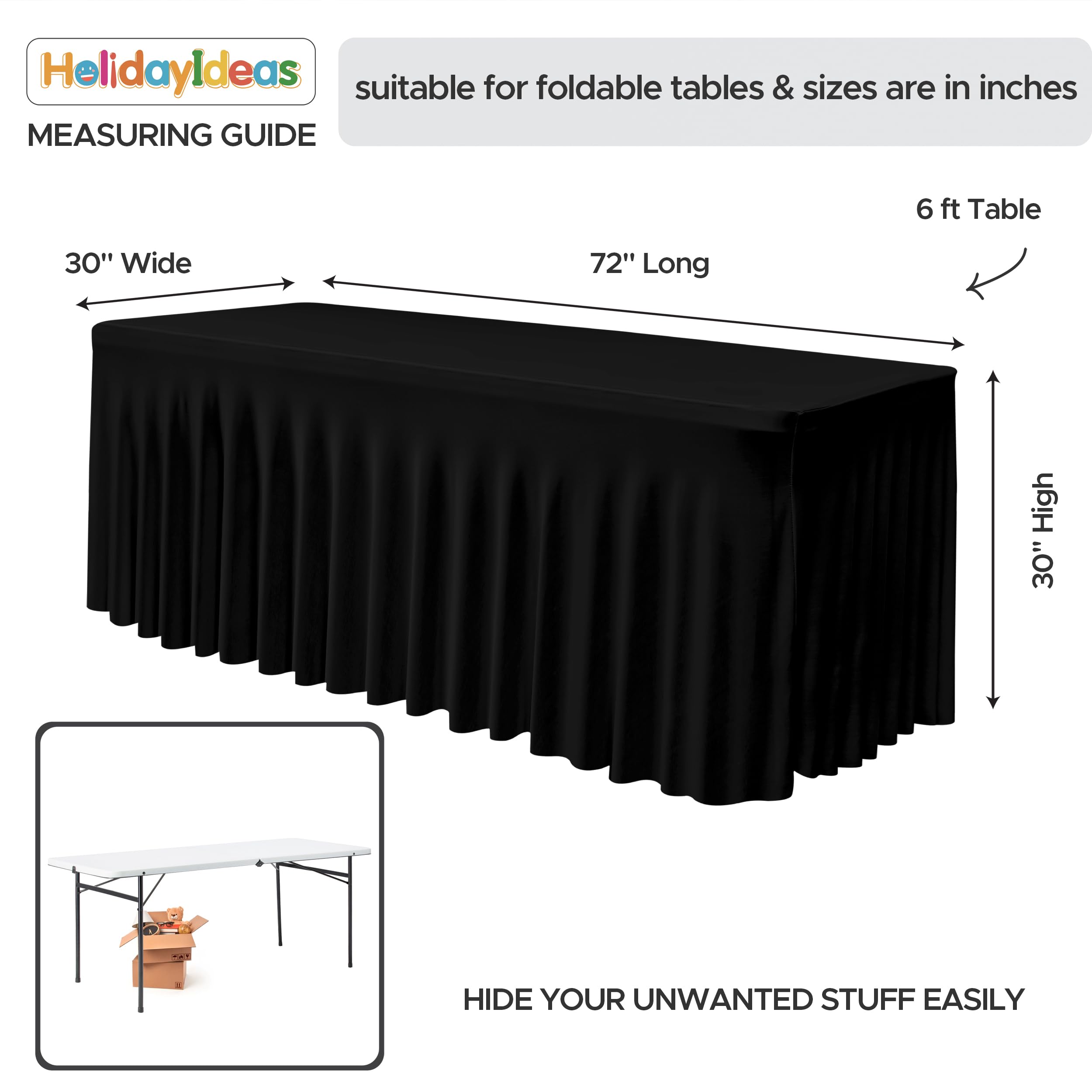 HolidayIdeas durable, fade-resistant table skirt designed for repeated use at gatherings.