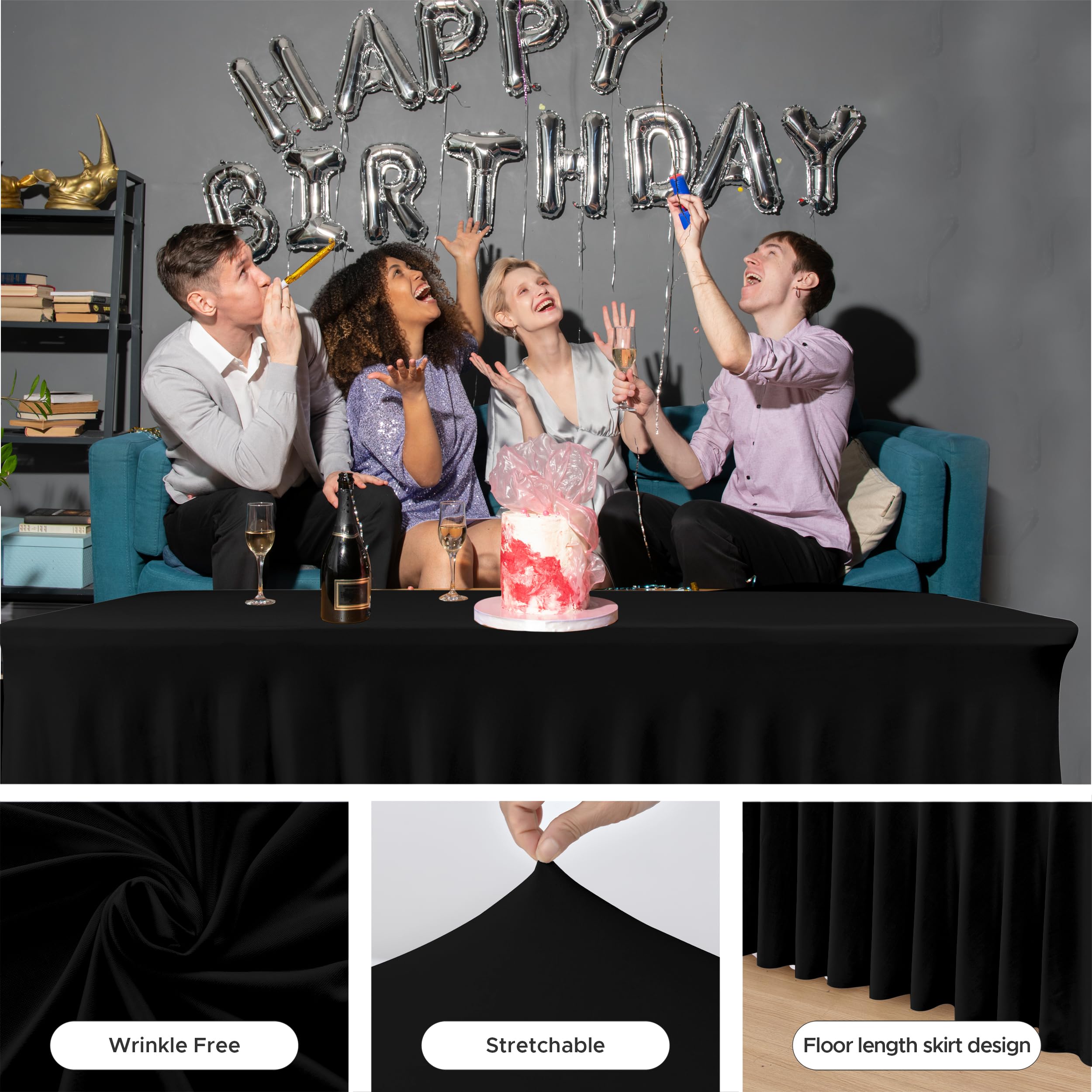 HolidayIdeas easy-care table skirt is machine washable and quick to dry.