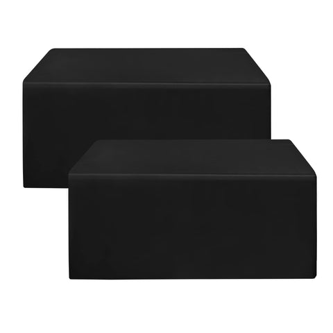 HolidayIdeas fitted black tablecloth on a 6-foot table for a clean setup