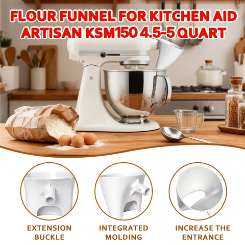 HOLIDAYMAP spill-proof funnel prevents countertop splatters during dry ingredients.