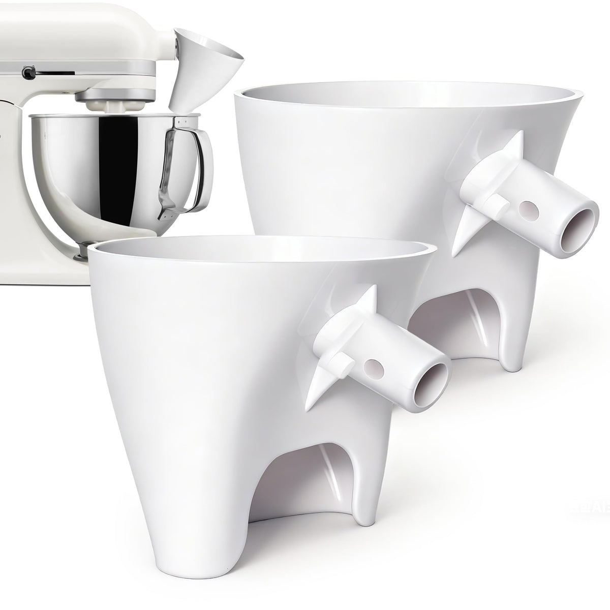 HOLIDAYMAP flour funnel attached to KSM150 tilt-head for mess-free pouring.