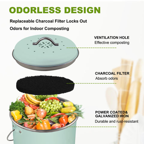 Holismo large-capacity compost bin stores a week's worth scraps neatly