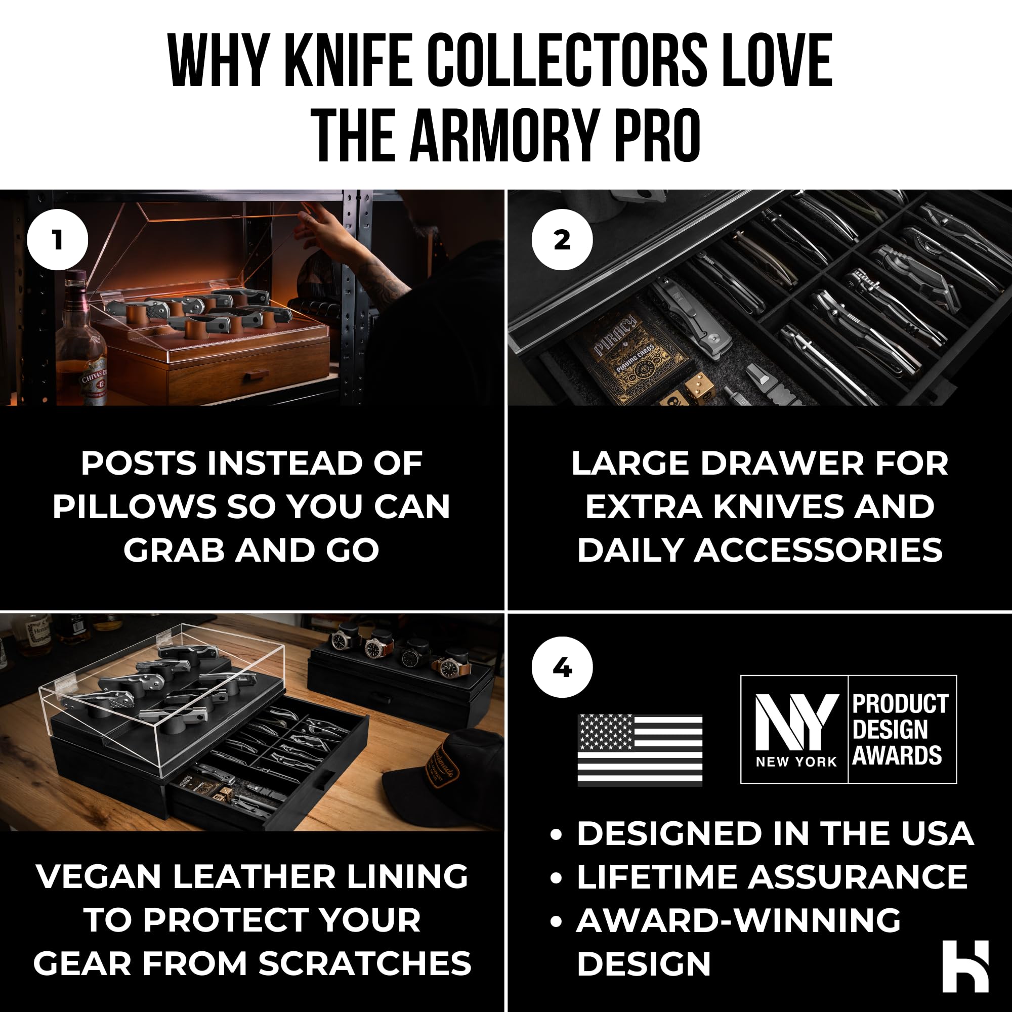 Armory Pro knife posts hold up to 5¾ inches for quick, visual access.