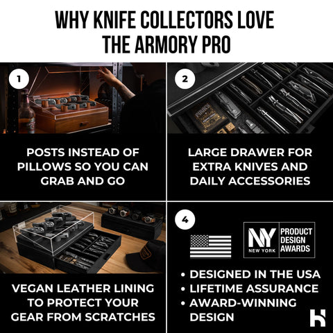 Armory Pro knife posts hold up to 5¾ inches for quick, visual access.