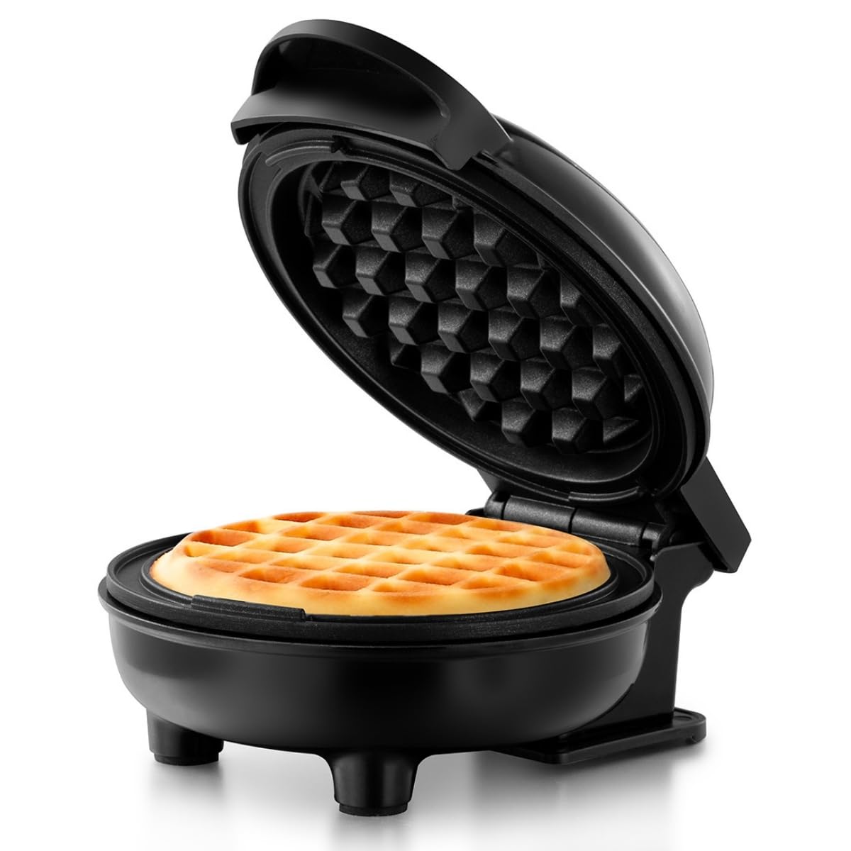 Holstein Housewares personal waffle maker front view for a space-saving breakfast solution.