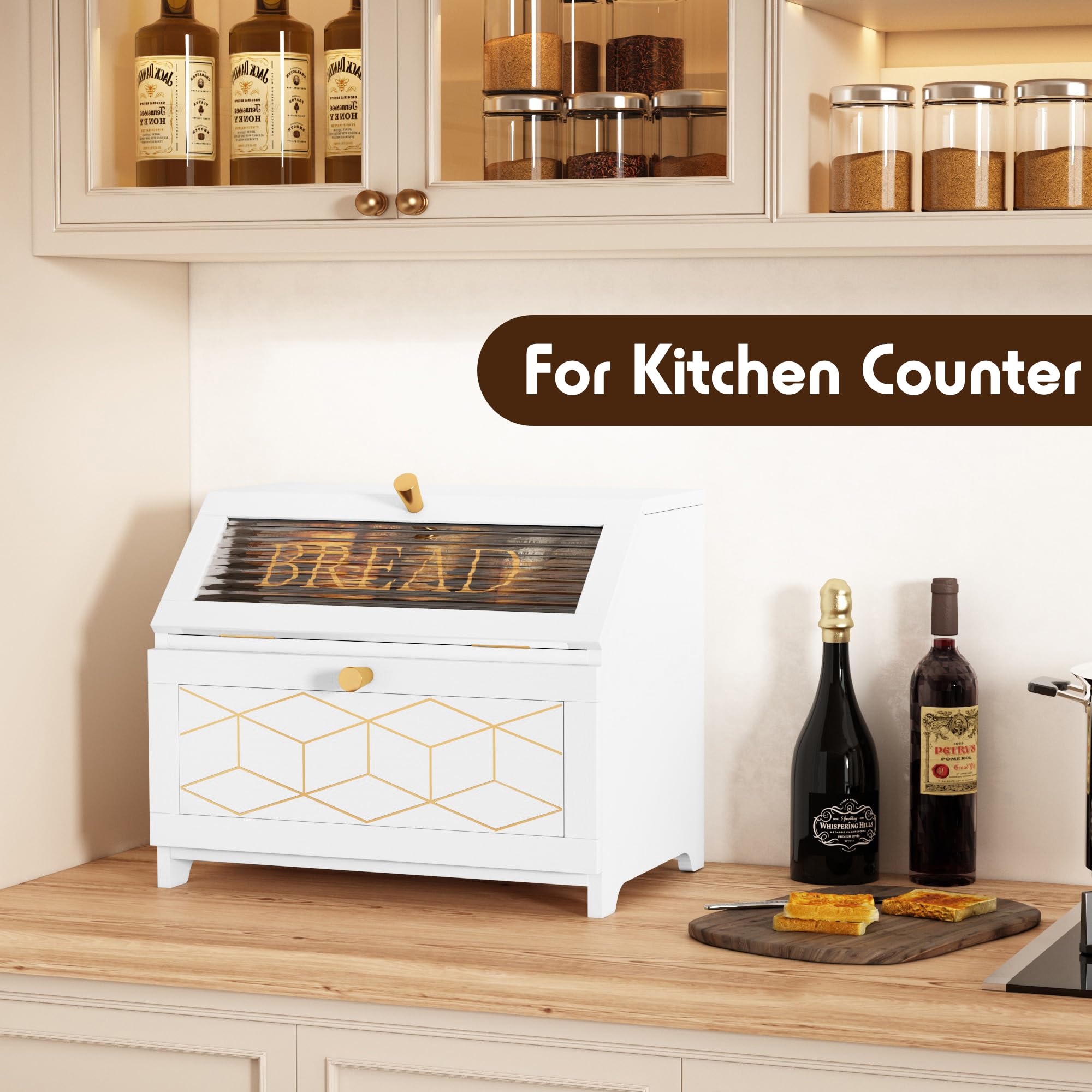 HOLTICO bread box interior shows two shelves for large quantities