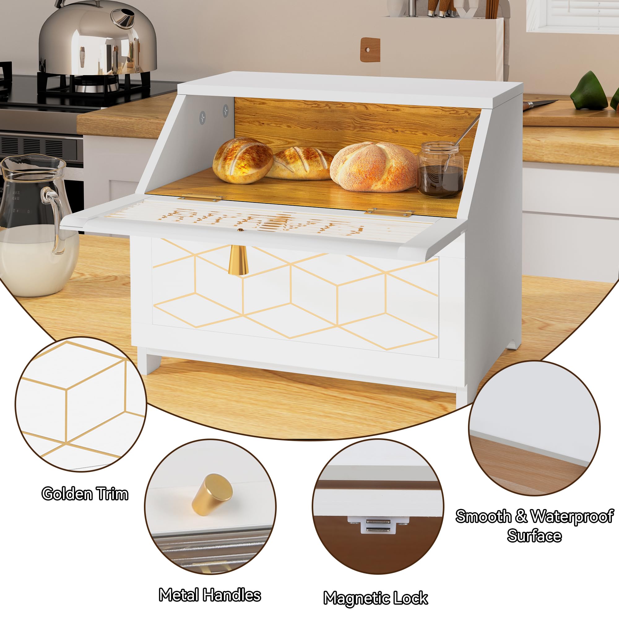 Golden-trim design adds subtle luxury to any kitchen counter