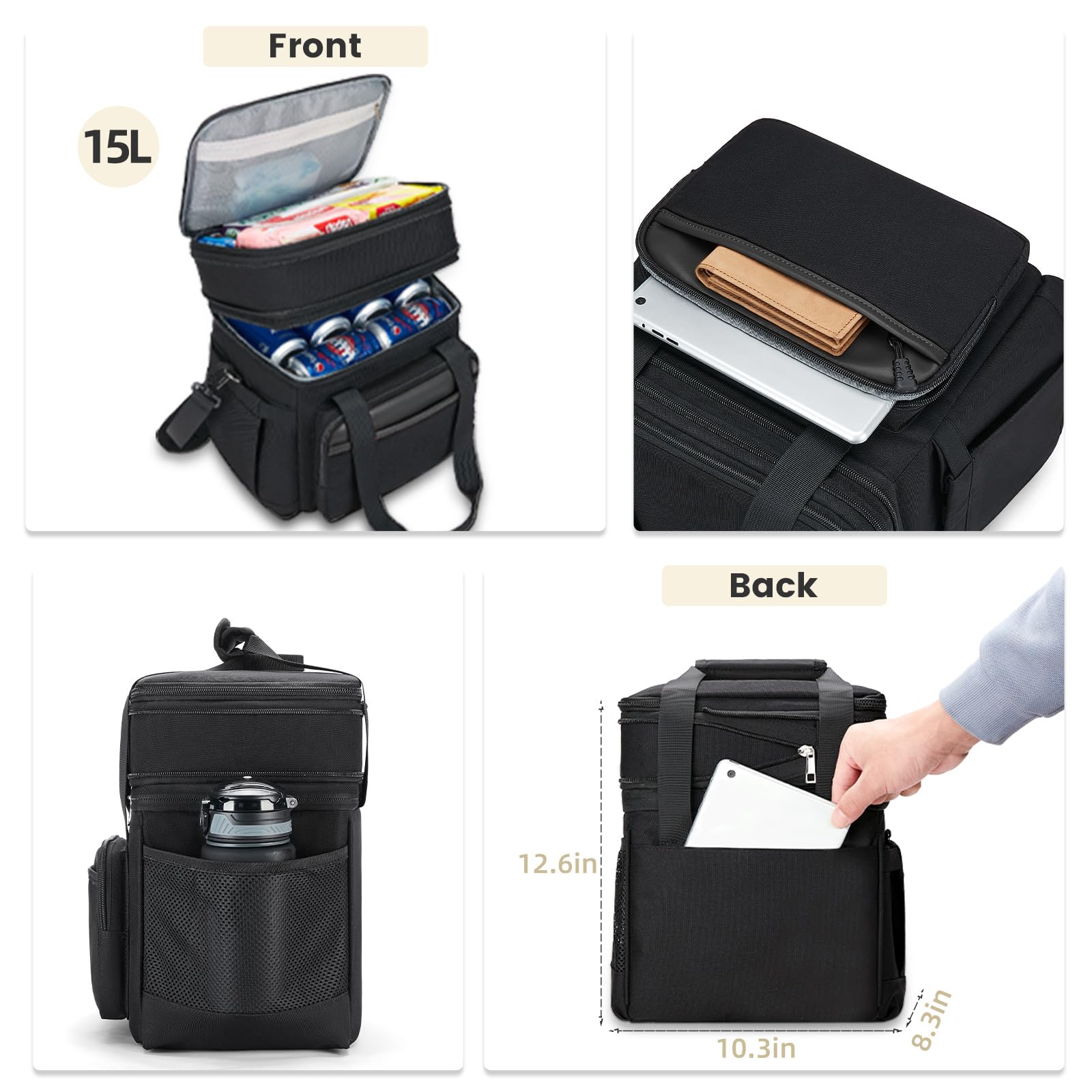 Holuxer black lunch bag ideal for work, picnics, and travel