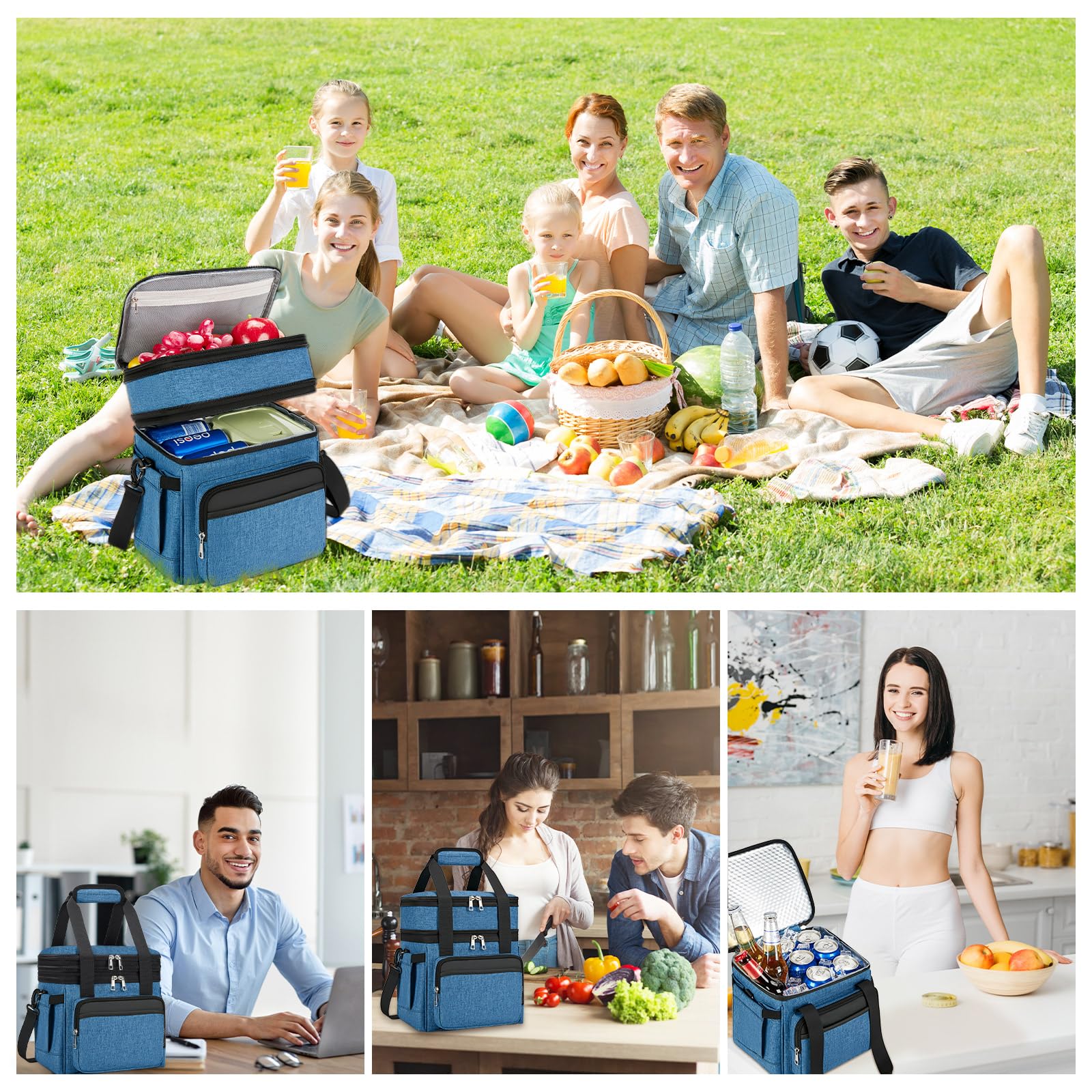 Holuxer blue 15L lunch bag provides ample capacity for daily meals.