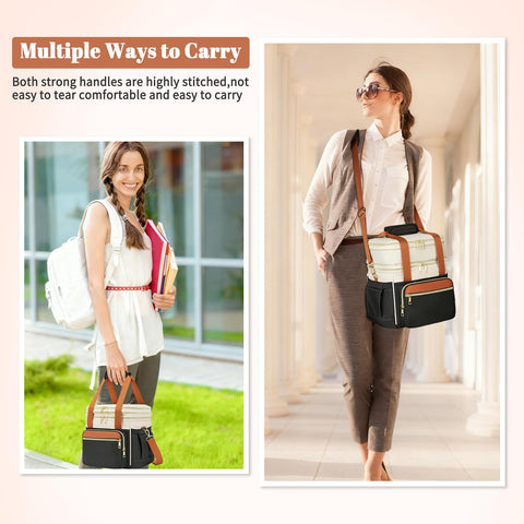 Holuxer double-deck lunch bag side pocket detail for easy organization