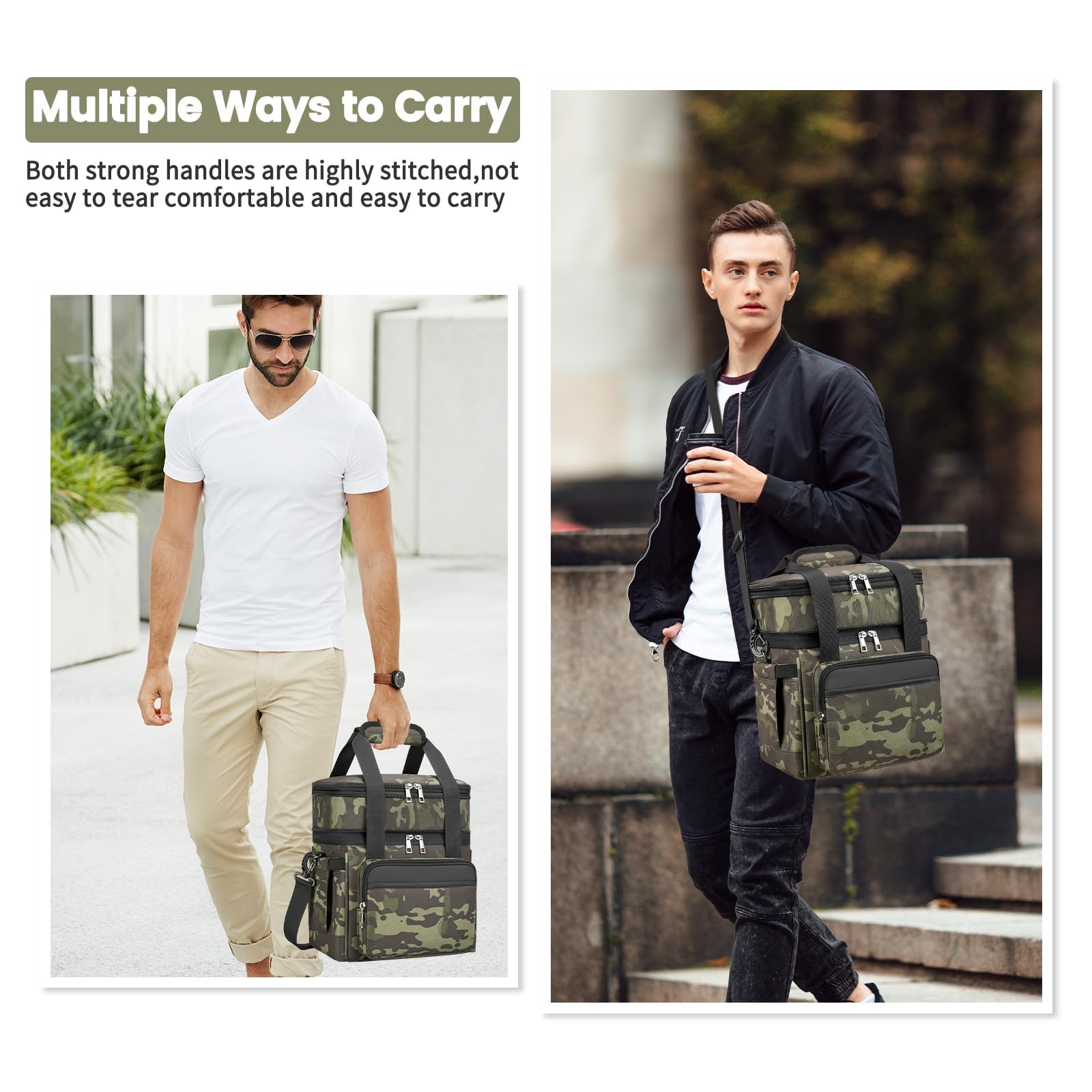 Holuxer double-deck lunch bag showing side pockets for quick access