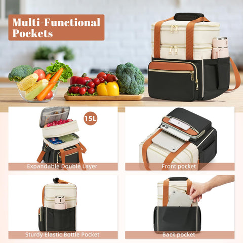 Holuxer expandable lunch bag top compartment opened to boost capacity