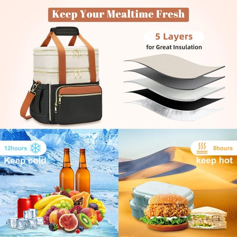 Holuxer lunch bag with handle and shoulder strap for versatile carry options