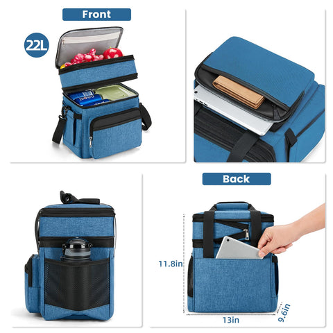 Holuxer insulated lunch bag expandable-top demonstrates expanded capacity for extra meals.