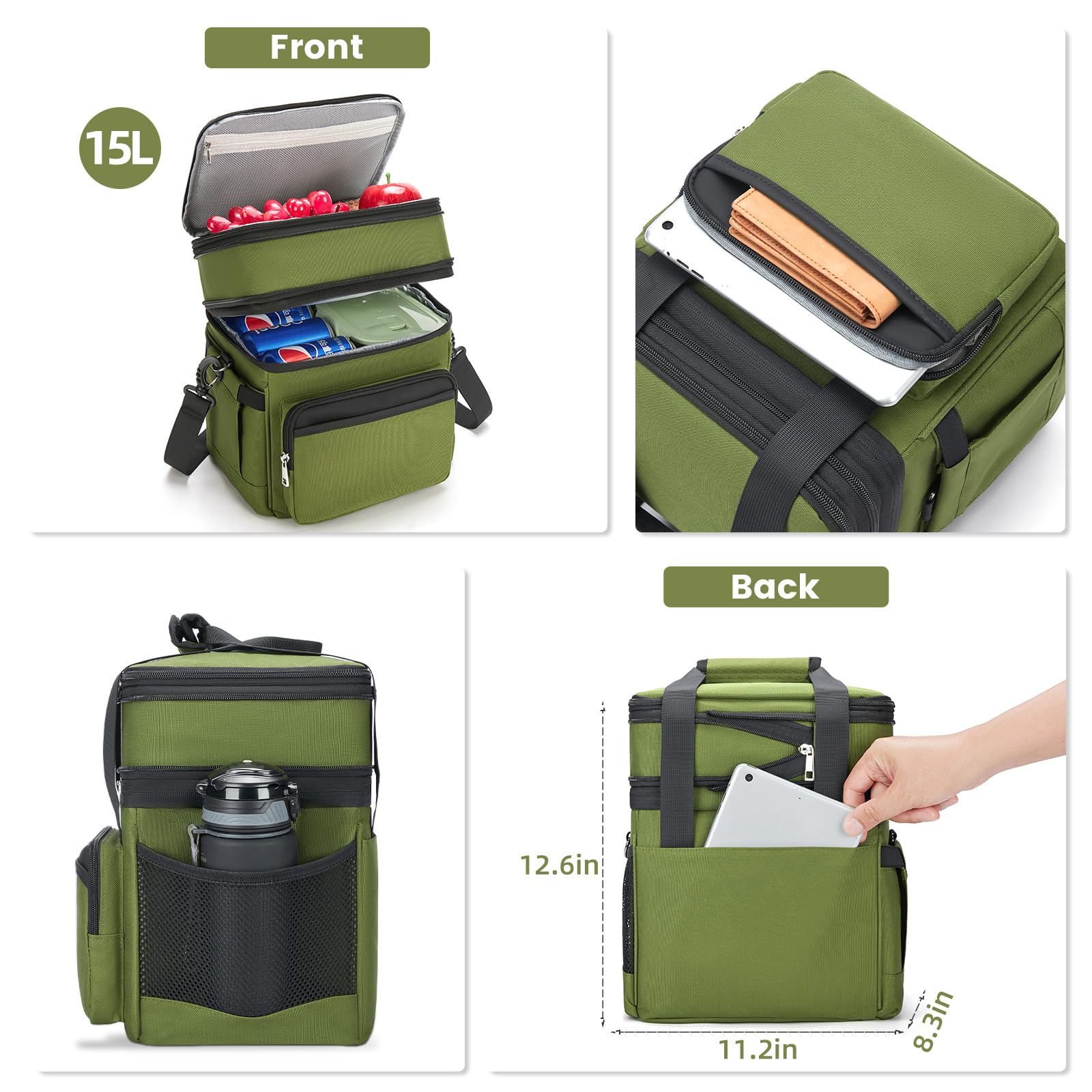 Holuxer lunch bag side pockets organize phone, charger, and bottle