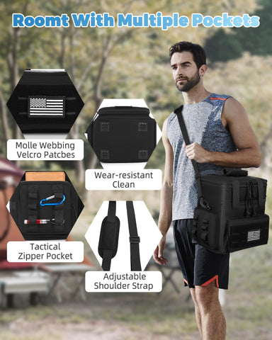 Holuxer Tactical Lunch Bag expandable side panel increases capacity.