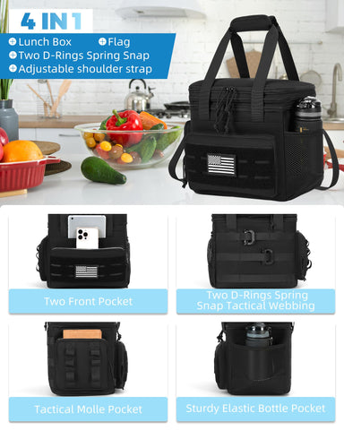 Holuxer Tactical Lunch Bag main compartment keeps meals organized.
