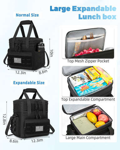 Holuxer Tactical Lunch Bag side pocket mesh holds bottle upright.