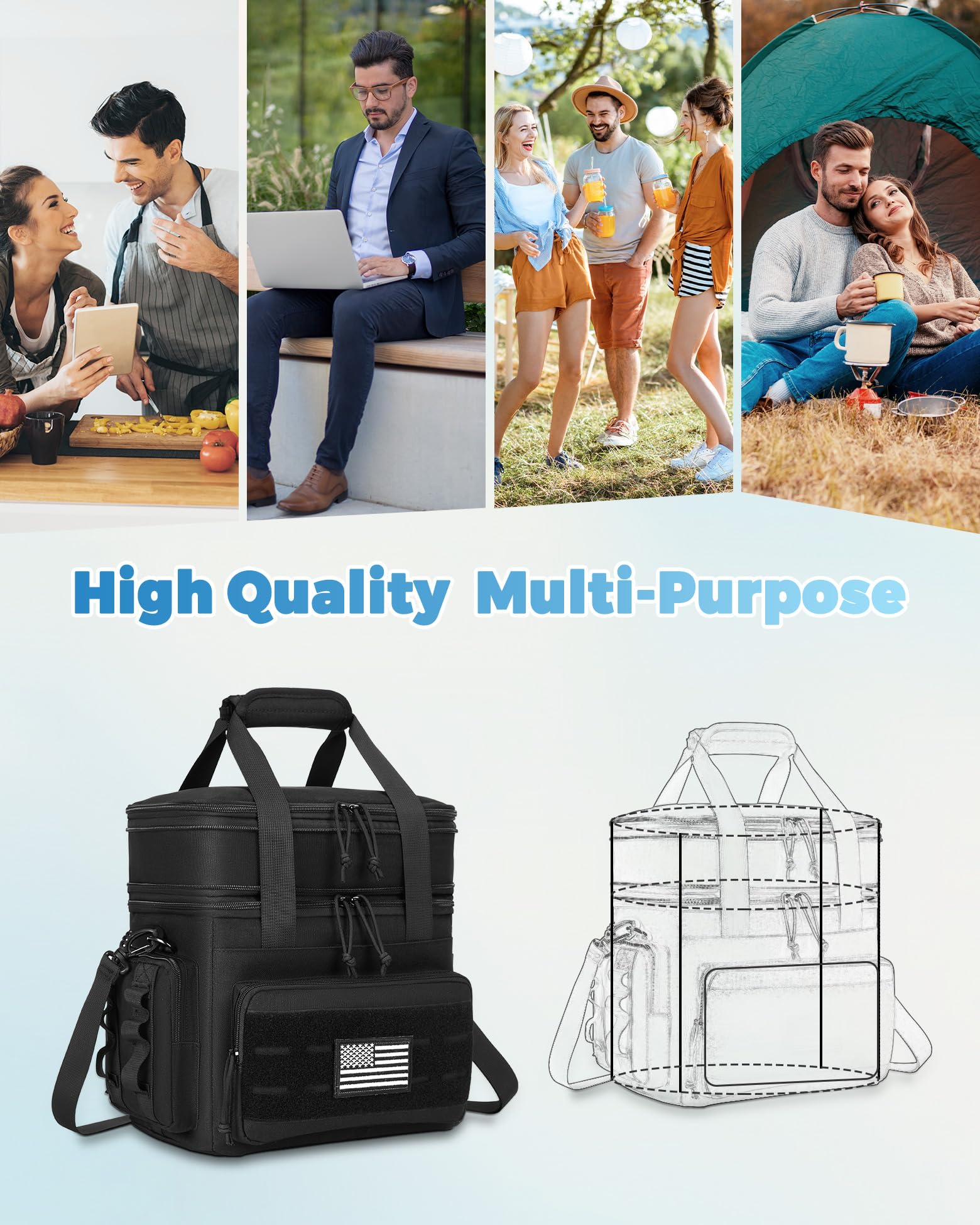 Holuxer Tactical Lunch Bag waterproof outer protects contents from light rain.