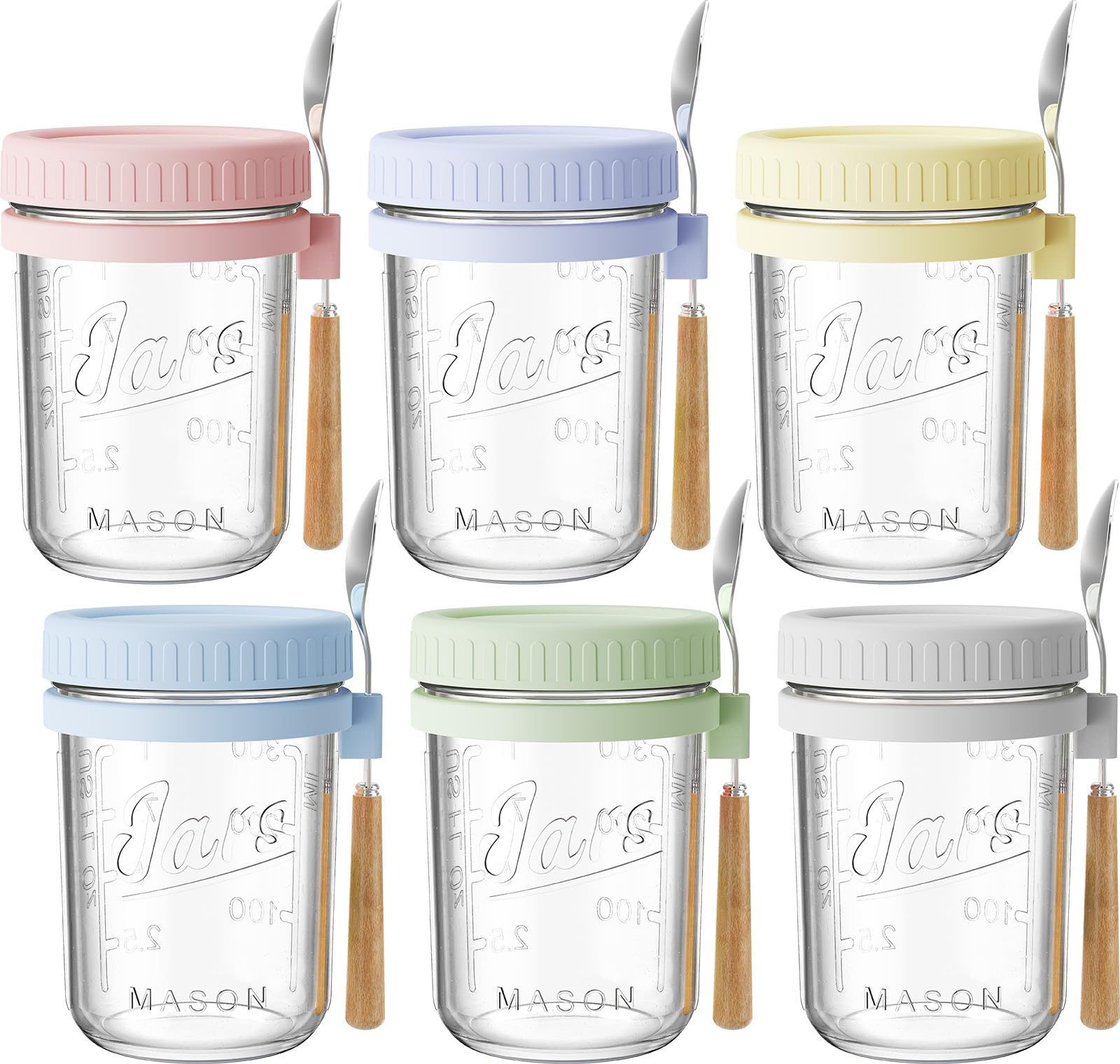 HomArtist 16oz overnight oats jar set showcases clear glass with secure lids for meal prep.