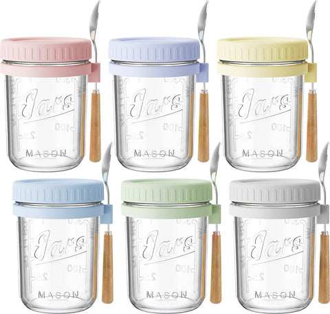 HomArtist 16oz overnight oats jar set showcases clear glass with secure lids for meal prep.