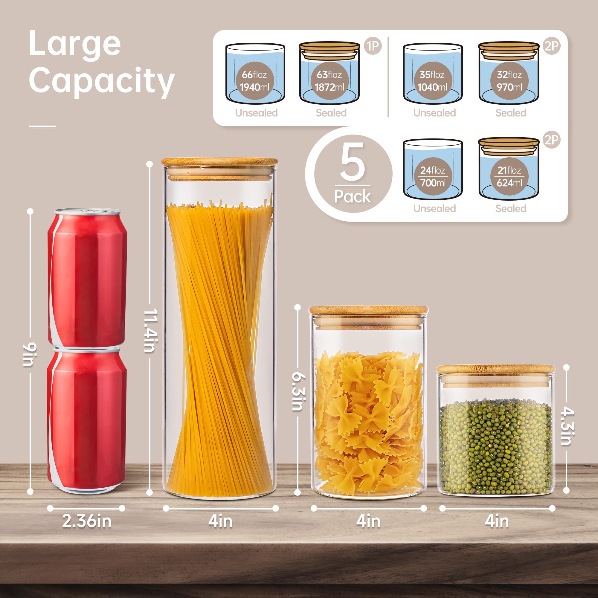 HomArtist 32 oz jar for coffee and oats, with clear visibility.