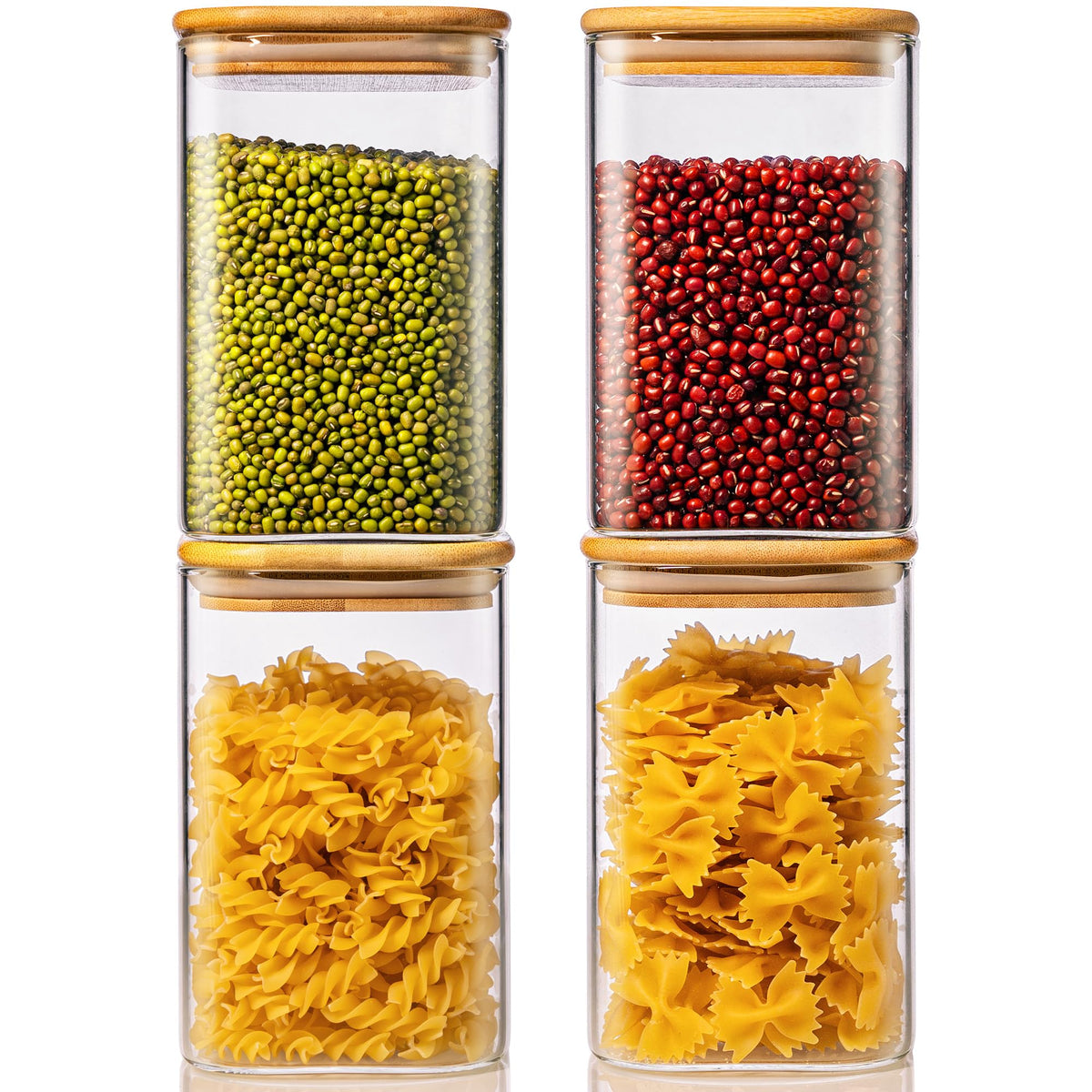 HomArtist 42oz square glass jar with bamboo lid for pantry organization and freshness.