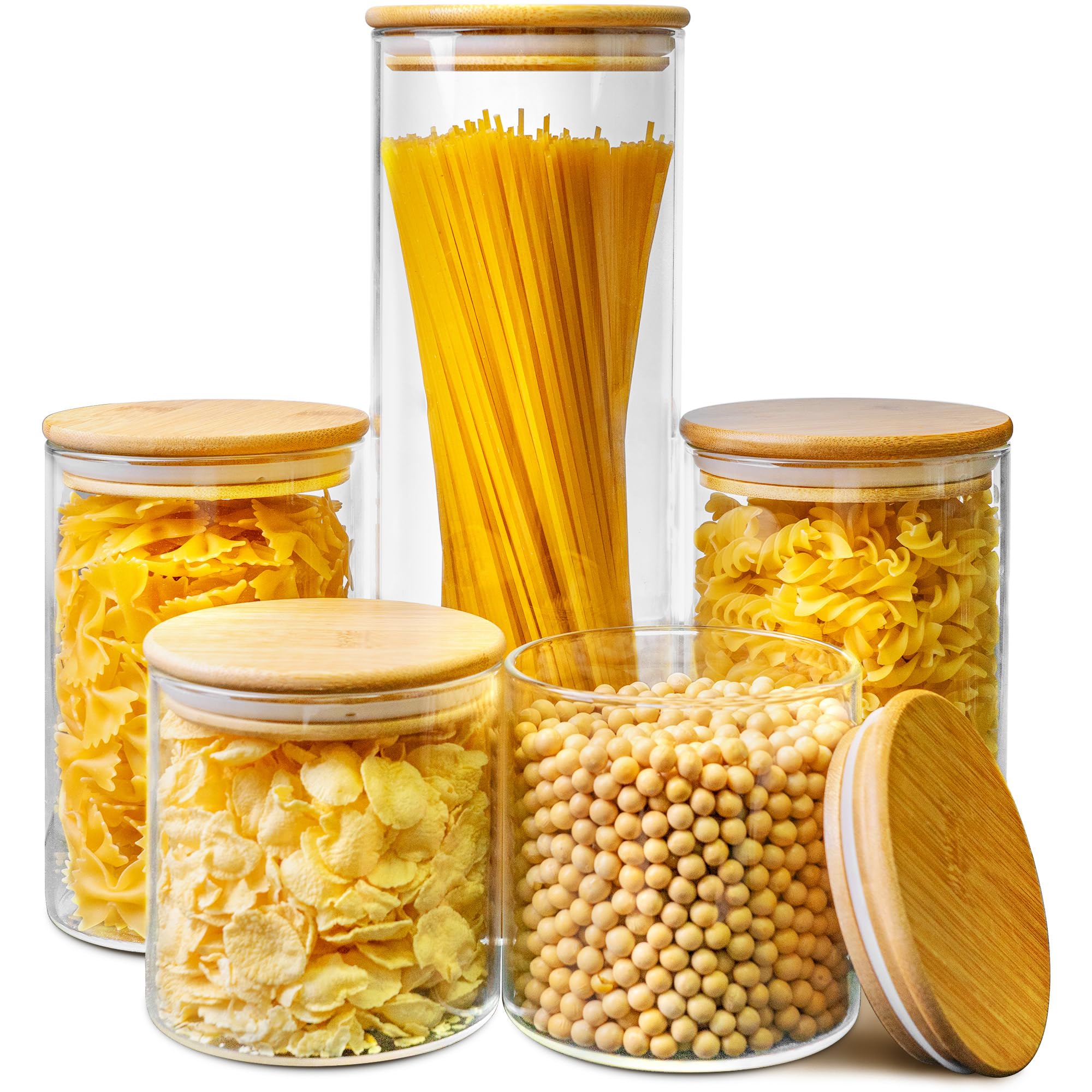 HomArtist 63 oz jar with bamboo lid for easy pasta storage and quick refills.
