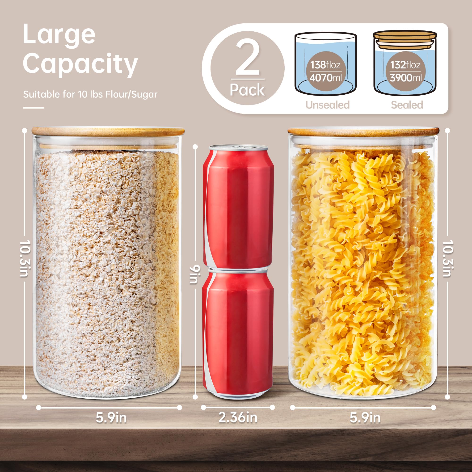 HomArtist bamboo lid glass jar with airtight seal for cereals and pantry items